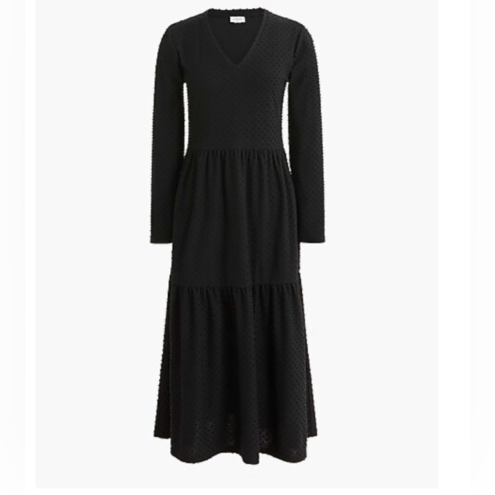 J. Crew Black Swiss Dot Textured Long Sleeve Dress